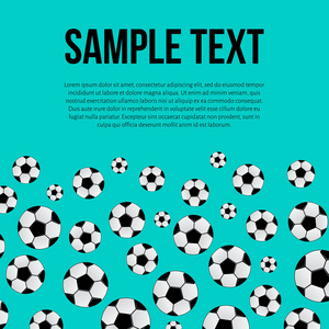 足球散落在薄荷绿色的背景上。 体育概念。 足球矢量插图。 易于编辑模板与空间的文本为您的设计项目。
