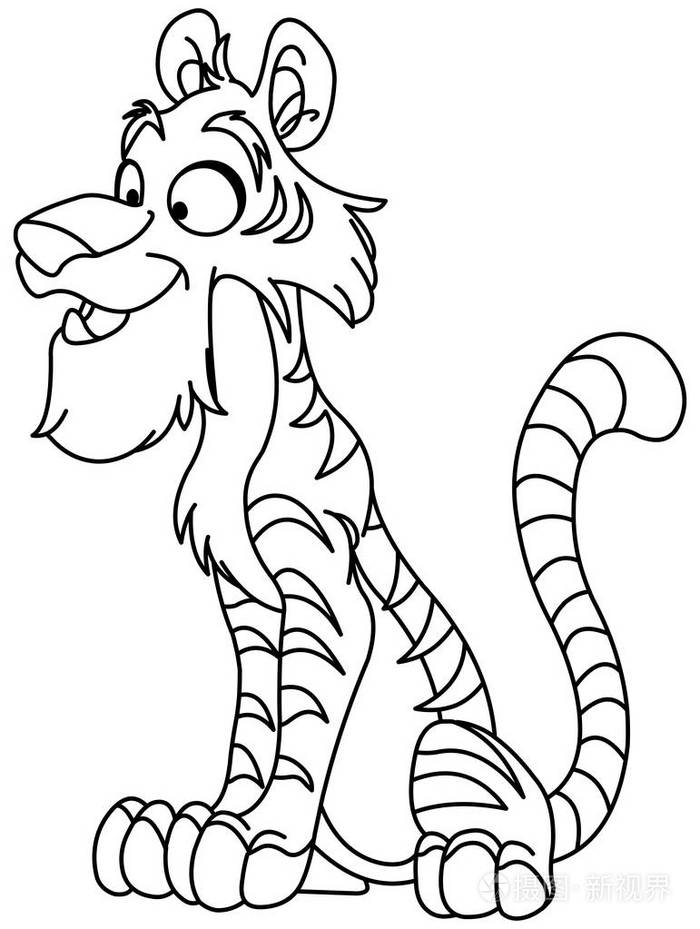 勾勒出小老虎的轮廓矢量线艺术插图着色页