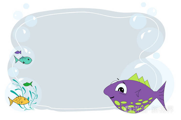 带有鱼类卡通的文本框架儿童框架的文本矢量婴儿框架为您的文本学校