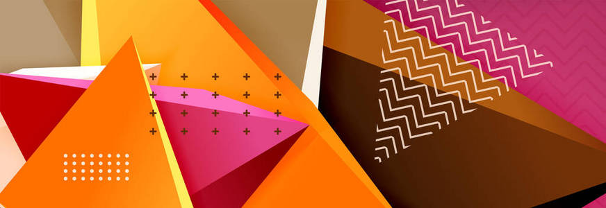 3d 三角形形状几何背景。折纸风格的图案与三位一体的形状装饰设计。海报设计。线路设计。现代演示文稿模板