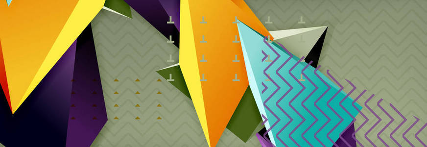 三维三角形形状几何背景。 折纸风格图案与三格形状的装饰设计。 海报设计。 线路设计。 现代表示向量模板