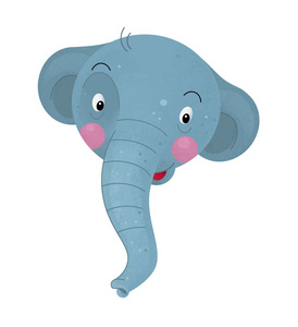 白色背景上有大象身体部分的卡通场景，带有儿童动物插图的标志名称