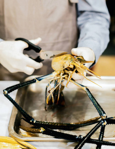 厨师烹饪海鲜手工制作黑虎虾