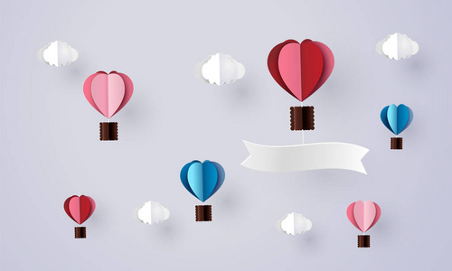 心形热气球折纸使热气球呈心形. 来自数字工艺的纸艺术3d.照片