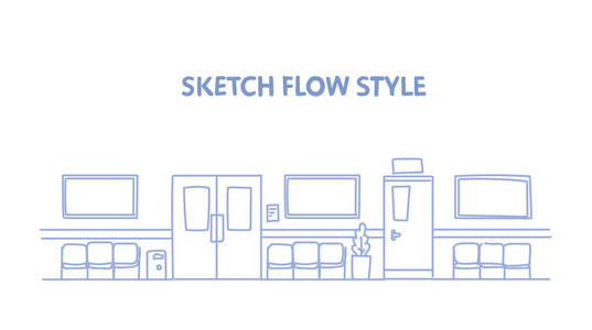 空医院诊所与座位和门空没有人走廊内部素描涂鸦水平
