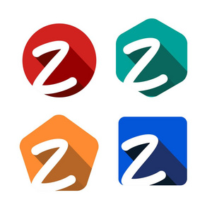 创造性的手写白色字母 z 刻在一个圆圈, 正方形, 五边形, 六边形与