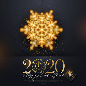 2020年新年快乐背景与金色雪花。向量例证