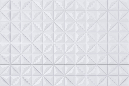 白色抽象几何多边形金字塔墙板段背景极端特写。 3D渲染