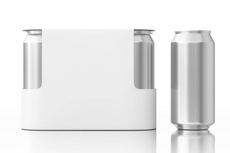 白色空白纸包装的饮料啤酒罐与空白空间为您的设计在一个白色的背景。三维渲染
