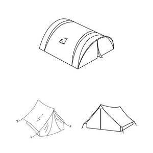 帐篷和营地标志的矢量设计。帐篷和森林存量向量的汇集例证