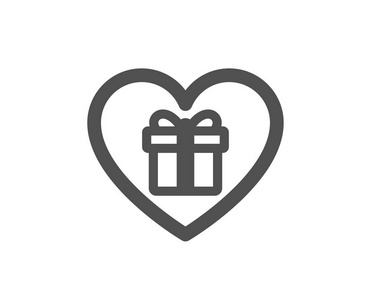 爱礼盒图标。 现在或销售标志。 生日购物符号。 包裹在礼品包装里。 质量设计要素。 经典风格图标。 向量