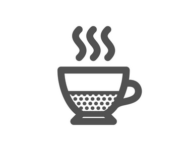 多巴胺咖啡图标。 热饮标志。 饮料符号。 质量设计要素。 经典风格图标。 向量