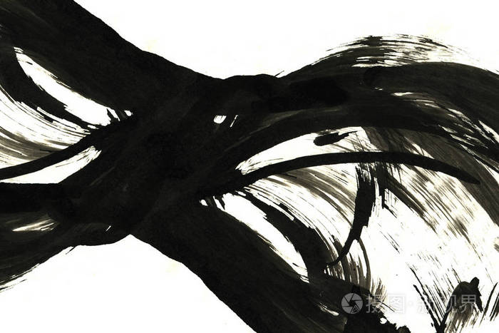 抽象墨水背景大理石风格白纸上的黑色油漆笔画纹理用于网页和游戏设计