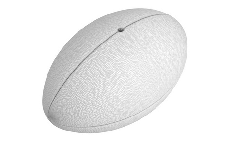一个纯白色纹理橄榄球球在孤立的白色背景3D渲染