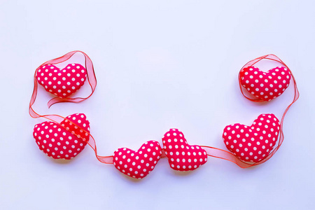 s hearts with ribbon on white background. copy space