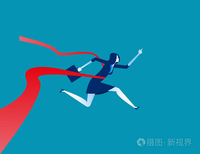 女商人到达终点线概念业务向量插图
