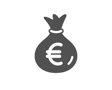 钱包图标。 现金银行货币标志。 欧元或欧元符号。 质量设计要素。 经典风格图标。 向量
