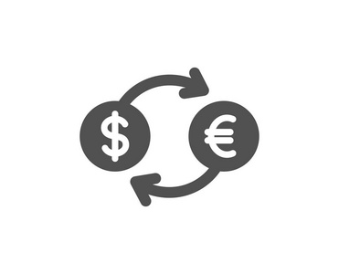 货币兑换图标。 银行货币标志。 欧元和美元现金转移符号。 质量设计要素。 经典风格图标。 向量