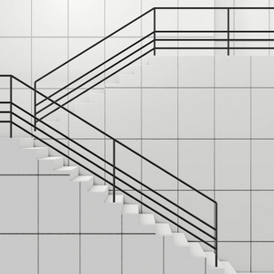 现代建筑极端特写的栏杆和楼梯的细节。 3D渲染