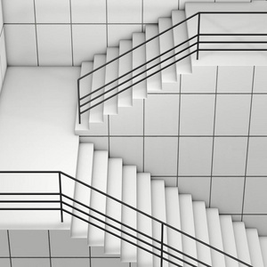 现代建筑极端特写的栏杆和楼梯的细节。 3D渲染