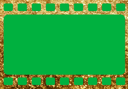 带有绿色屏幕的水平空白转印复古胶片框架模板背景用于视频制作