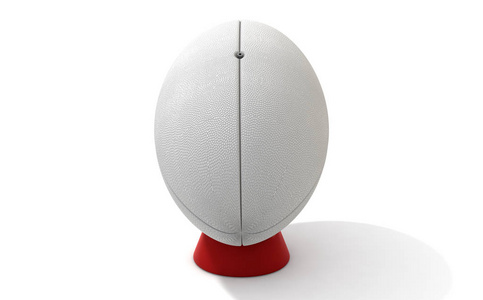 一个纯白色纹理的橄榄球球在一个孤立的白色背景3D渲染的踢腿上
