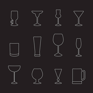 饮料的眼镜类型，一组图标。矢量图