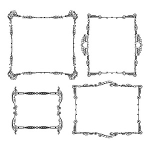 一套装饰复古框架。由白色背景的手工矢量插图绘制的图形