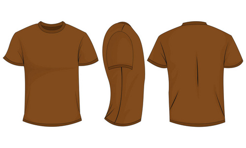 棕色男式短袖T恤。 正面背面视图。 孤立在白色背景上。 矢量插图eps10。