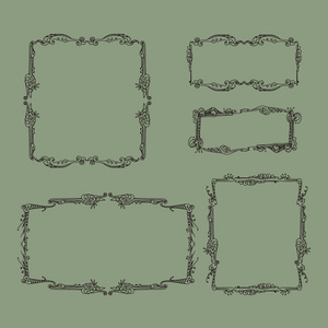 一套装饰复古彩色框架。手绘向量例证