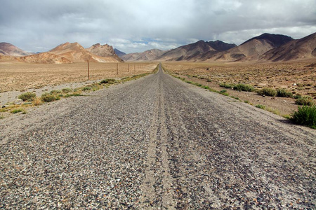 帕米尔高速公路或帕米尔斯基杰特拉克特景观周围帕米尔高速公路m41国际公路山脉在塔吉克斯坦屋顶的世界。