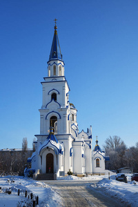 冬季观圣教堂等于使徒王子弗拉基米尔弗教堂沃罗涅日。 俄罗斯