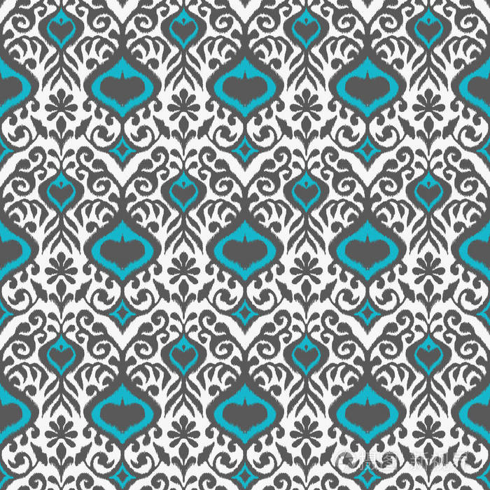 ikat 几何民俗装饰.东方矢量锦缎图案