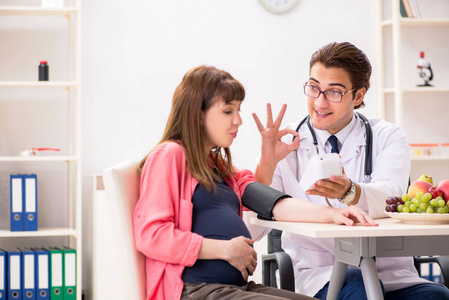 孕妇看医生讨论健康饮食