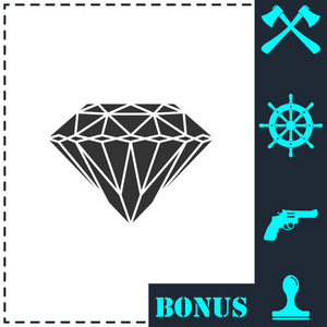 钻石图标平。 简单矢量符号和奖金图标