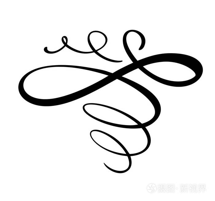 复古花卉线条丝线设计元素.邀请或菜单页面的时尚卷曲元素