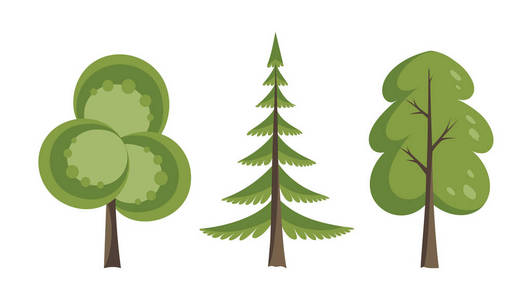 装饰树图标集.扁平设计中的扁平树.在白色上隔离.矢量图标照片