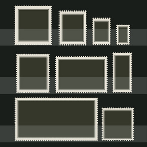 空白邮票套。不同尺寸的纹身边框贴纸。在黑暗的背景向量平的样式例证