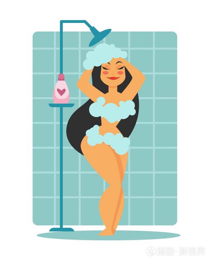 泡沫洗头矢量的女人插画-正版商用图片180j7z-摄图新视界