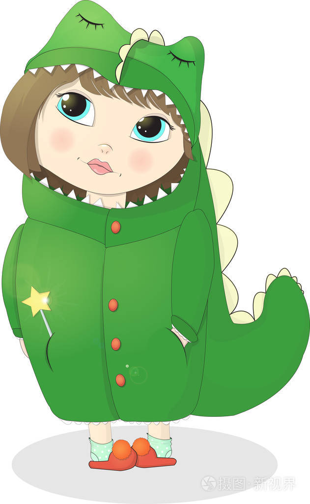 矢量字符设计龙女穿着服装的女孩带着魔杖的女孩可爱的卡通卡通风格