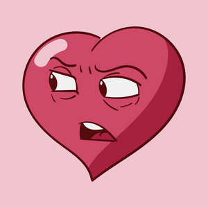 有趣的卡通心脏人物情感情人节矢量图标设置在玫瑰背景