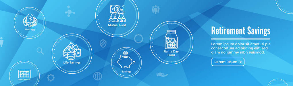  Savings Icon Set Web Header Banner  Mutual Fund, Roth IRA, etc