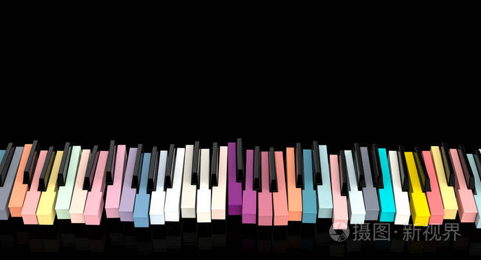 经典钢琴键盘彩色三维渲染图像