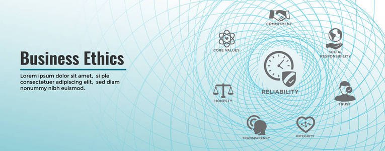 商业道德网络横幅和图标设置诚信承诺和决策