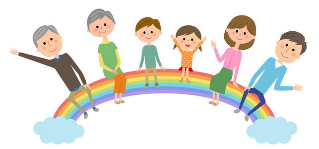 一家人坐在彩虹上这是一个家庭坐在彩虹上的例子。