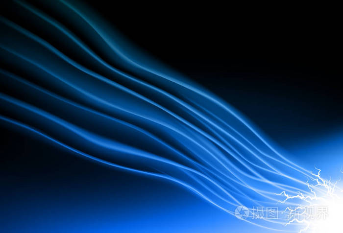 线条曲线发光闪电蓝色技术概念背景矢量图