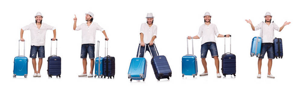 旅游度假概念与白色衬底上的行李