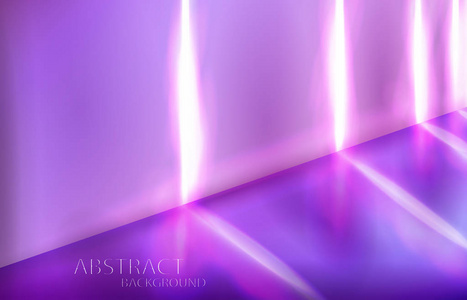 抽象背景灯室发光线激光在墙上。 霓虹灯矢量插图