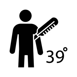 发烧字形图标. 剪影符号. 体温很高. 疾病感冒症状. 疫苗副作用.