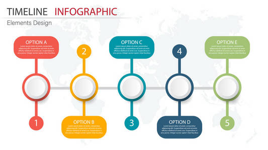 矢量抽象元素信息图形5步。 设计业务财务模板布局手册工作流信息或演示等。 信息图形时间线路径。 抽象三维矢量